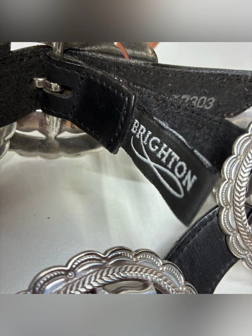 Vintage 90s Brighton Large Floral Concho Belt Silver Western Rodeo Black Cowgirl